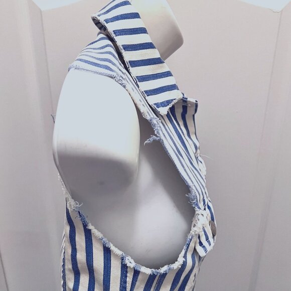 Topshop MOTO Women's Size 2-Striped Distressed Denim Sleeveless Vest-White/Blue - Picture 8 of 14